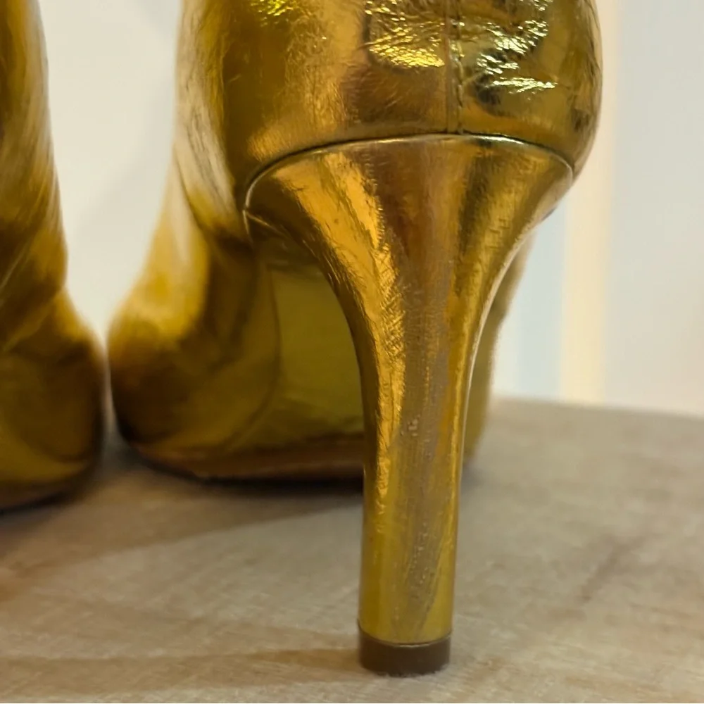 Dries Van Noten Gold Metallic Leather Statement Knee Boots Sz 36.5 - Picture 7 of 16
